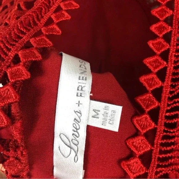 Lovers + Friends Lace Blush Red Crochet Open Back Cocktail Midi Dress Medium - Picture 5 of 15